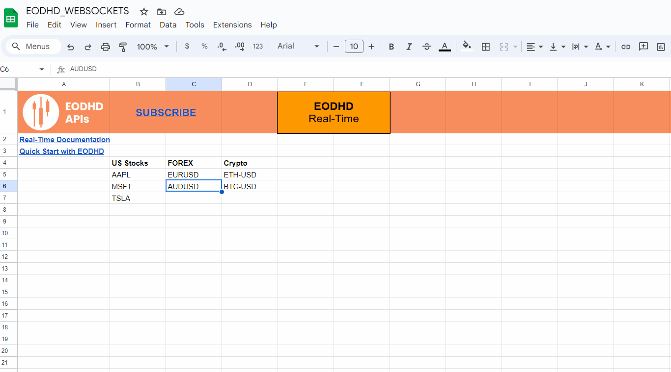 Real-Time Market Data in Google Sheets with WebSocket