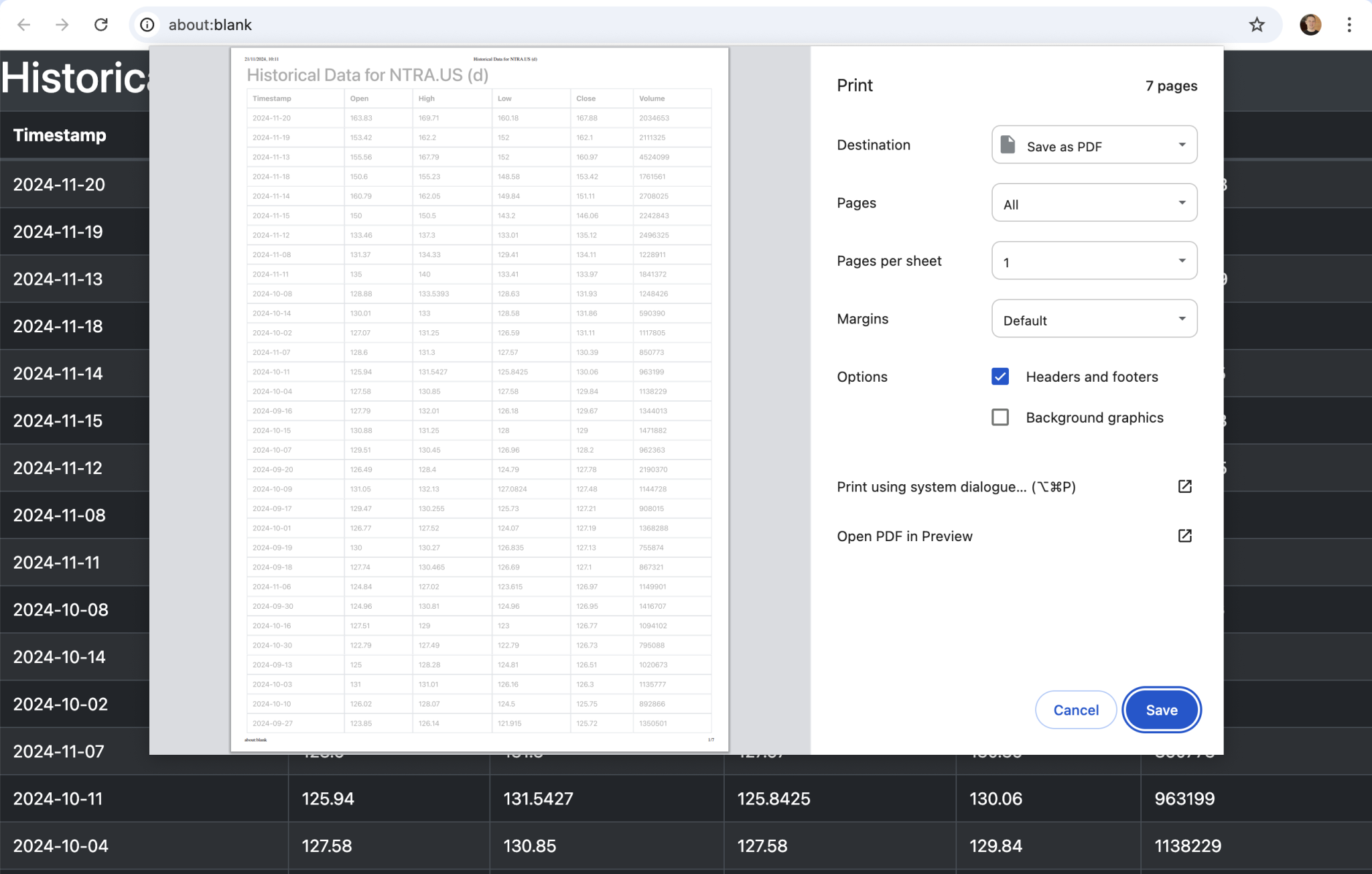 Historical Data for the Python Django Financial Trading Dashboard