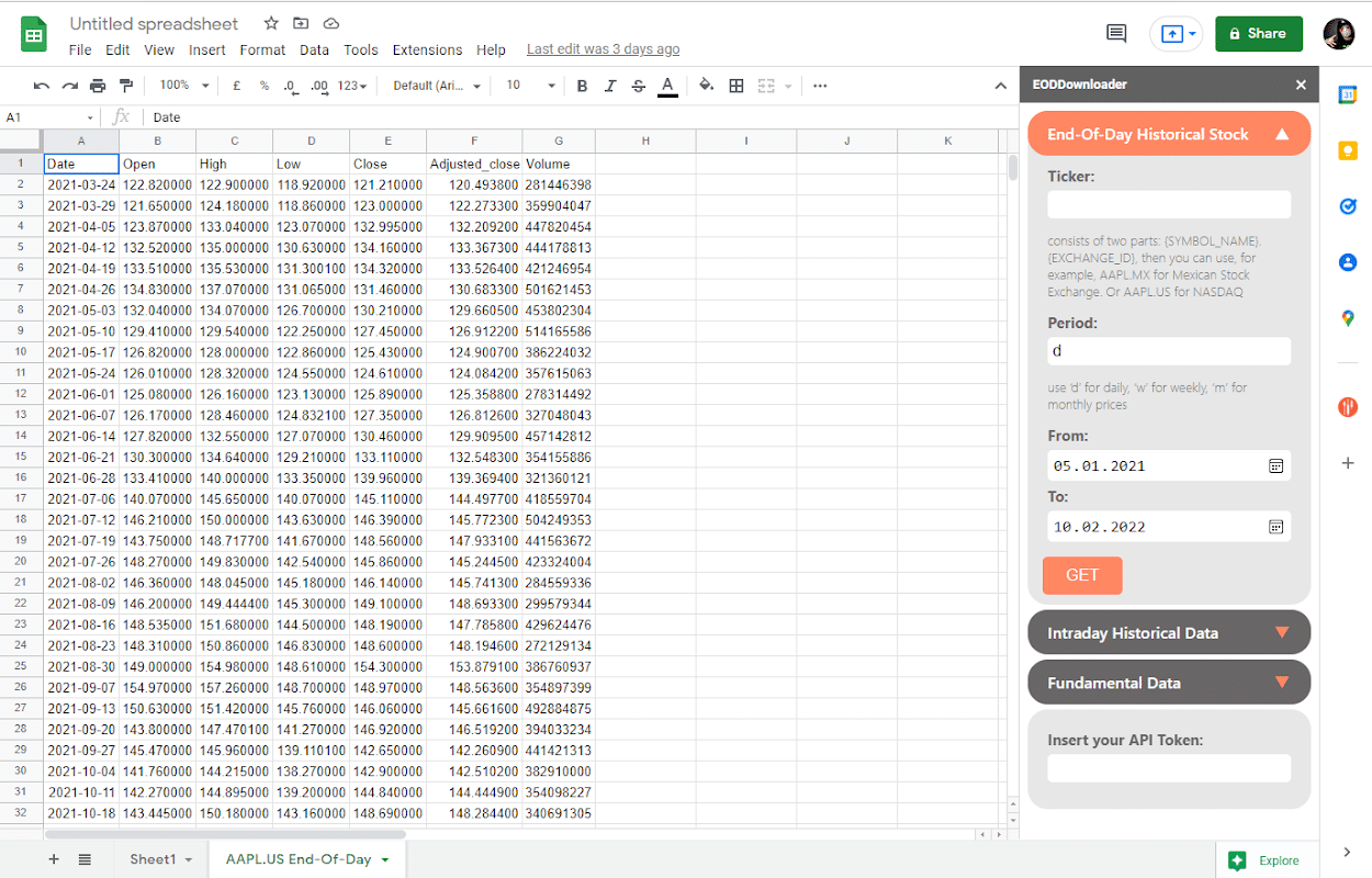 Google Sheets Financial Add-In
